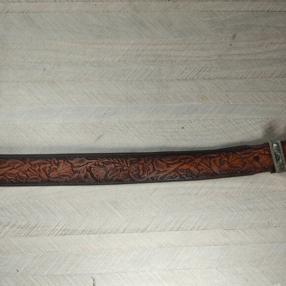 Vintage Sears Men's 52 Belt Western Tooled Genuine Leather With Silver Buckle - Picture 4 of 8